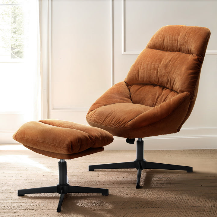 Artiss Armchair Set with Ottoman Linen Fabric Orange Yaro - VogueDecor.au