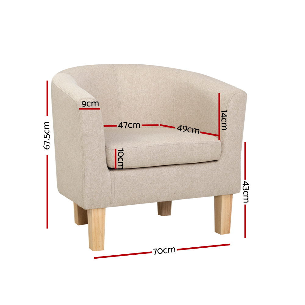 Artiss Armchair Lounge Chair Tub Accent Armchairs Fabric Sofa Chairs Beige - VogueDecor.au