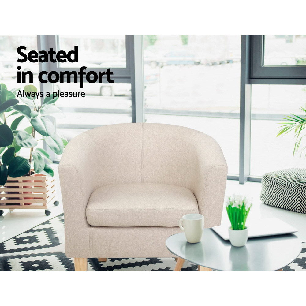 Artiss Armchair Lounge Chair Tub Accent Armchairs Fabric Sofa Chairs Beige - VogueDecor.au