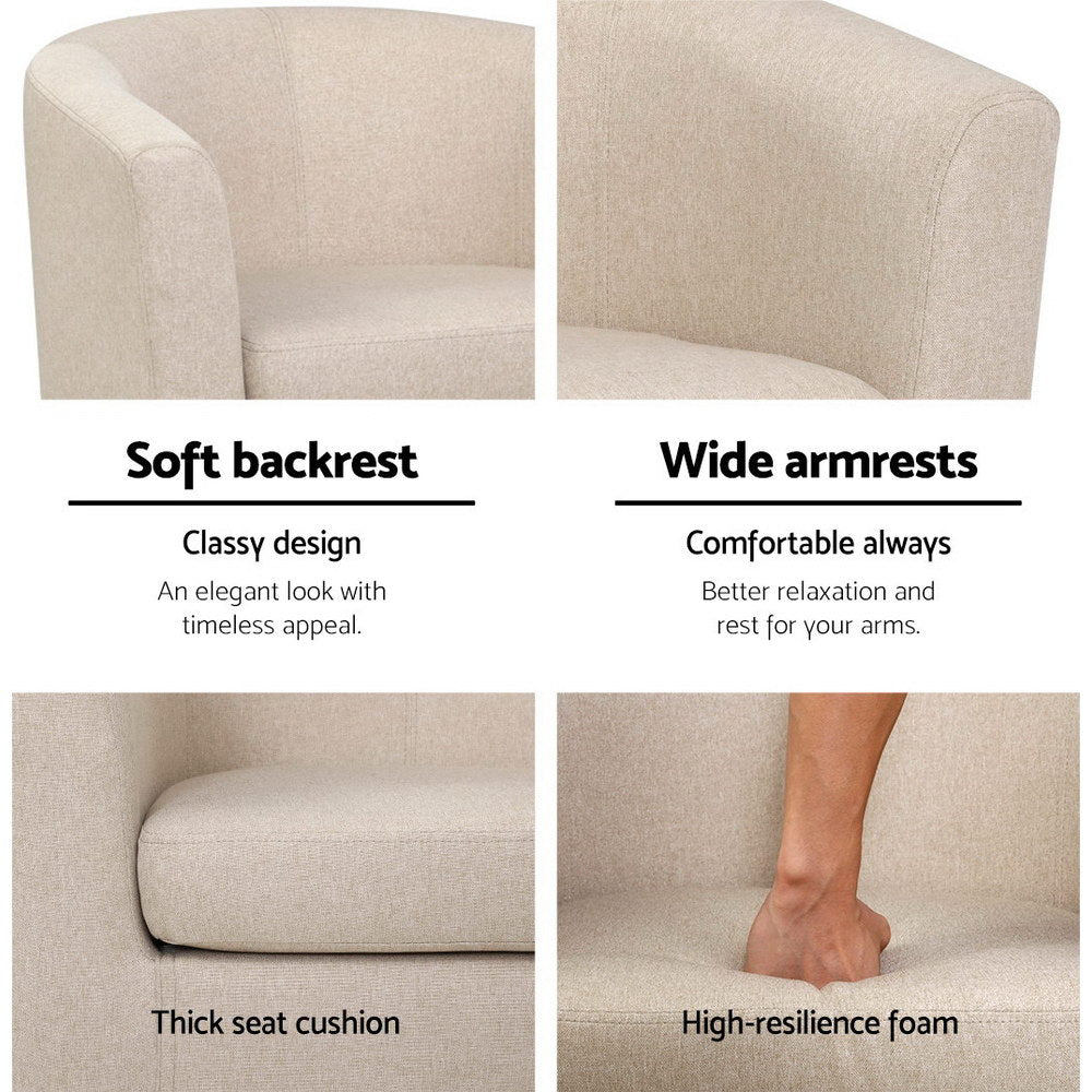 Artiss Armchair Lounge Chair Tub Accent Armchairs Fabric Sofa Chairs Beige - VogueDecor.au