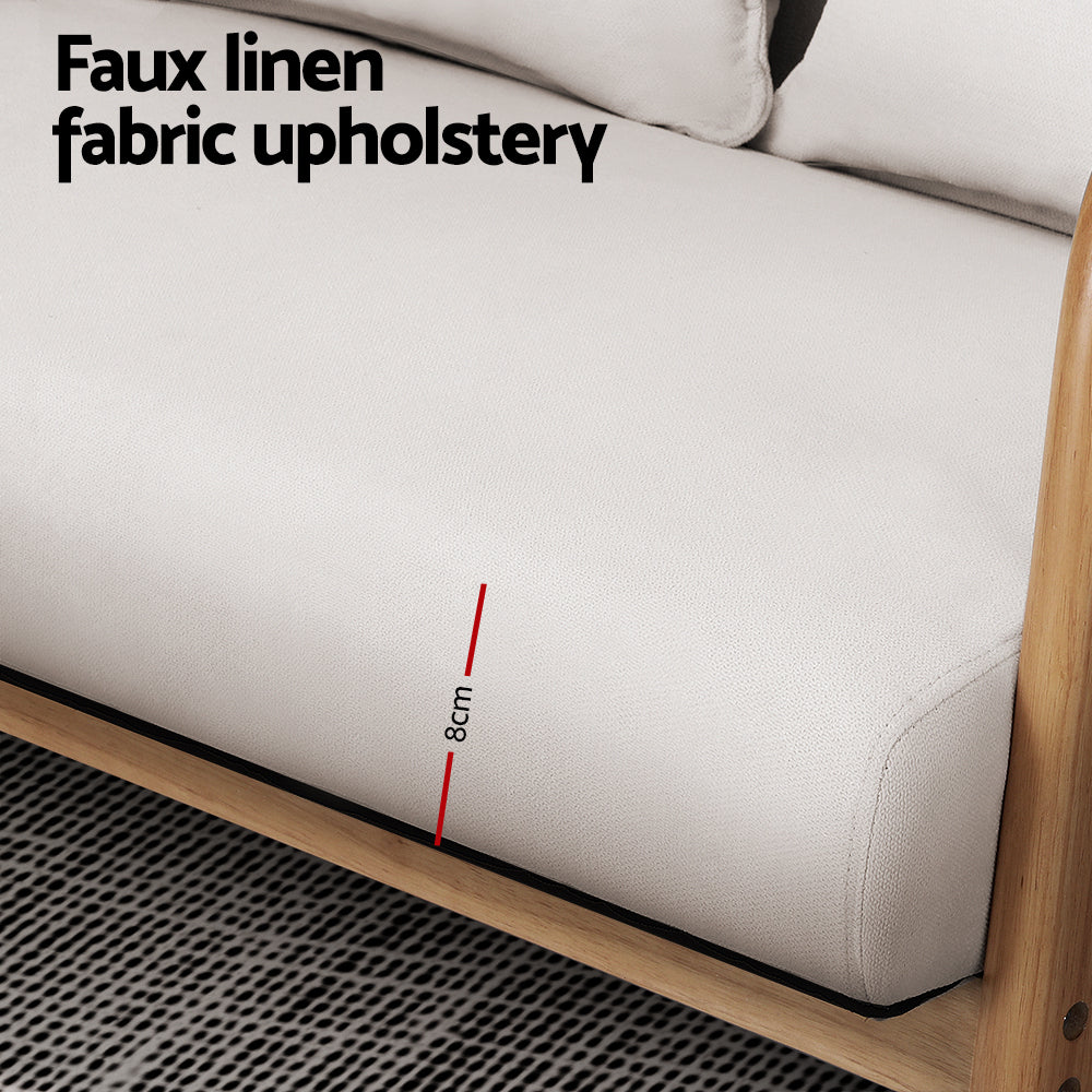 Artiss Armchair Lounge Chair Accent Armchairs Couch Sofa Loveseat Beige Wood - VogueDecor.au