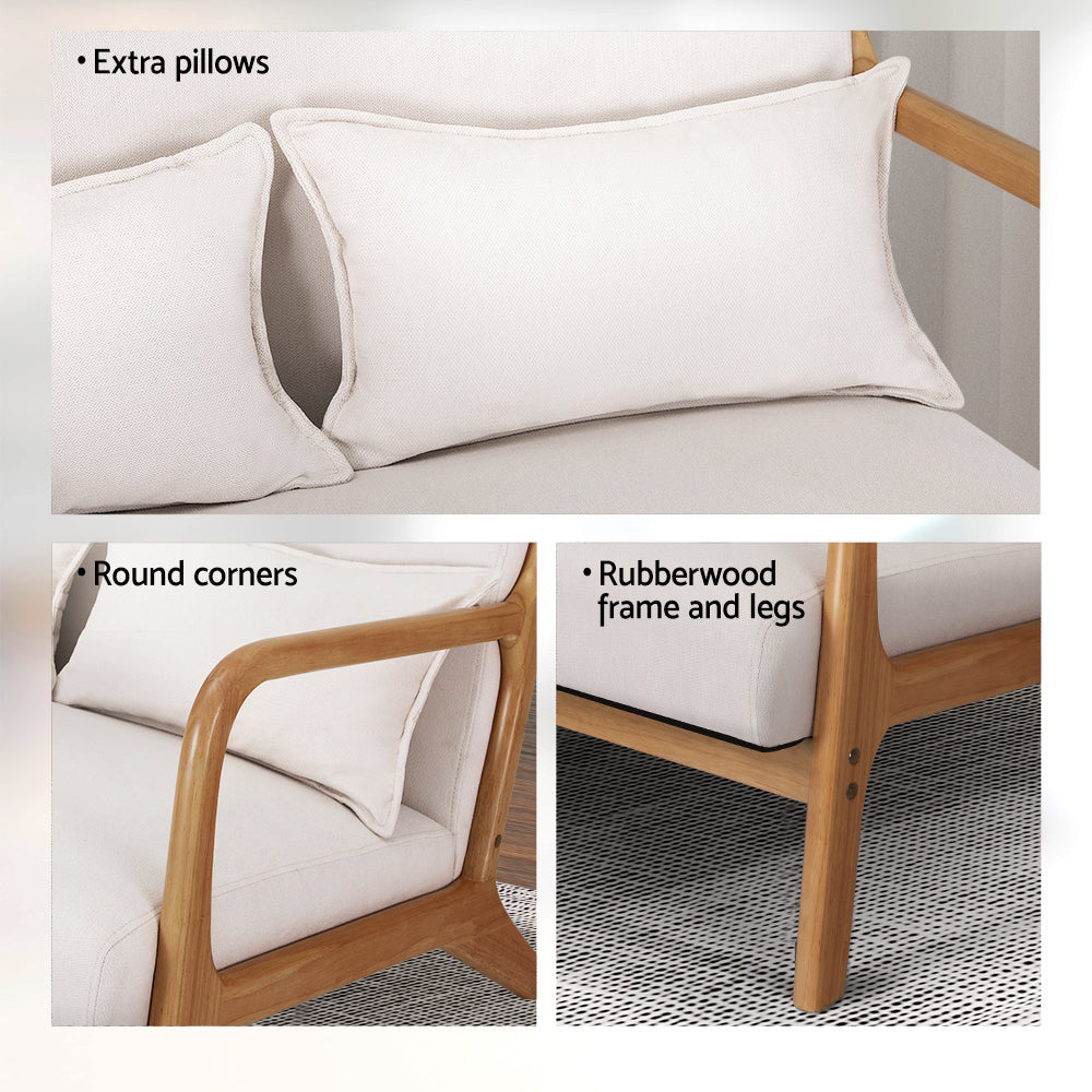 Artiss Armchair Lounge Chair Accent Armchairs Couch Sofa Loveseat Beige Wood - VogueDecor.au