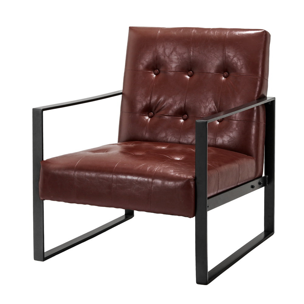 Artiss Armchair Lounge Chair Accent Chairs PU Leather Sofa Brown Metal Frame - VogueDecor.au