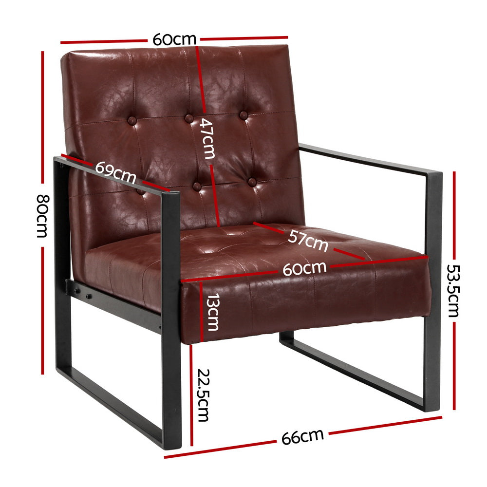 Artiss Armchair Lounge Chair Accent Chairs PU Leather Sofa Brown Metal Frame - VogueDecor.au