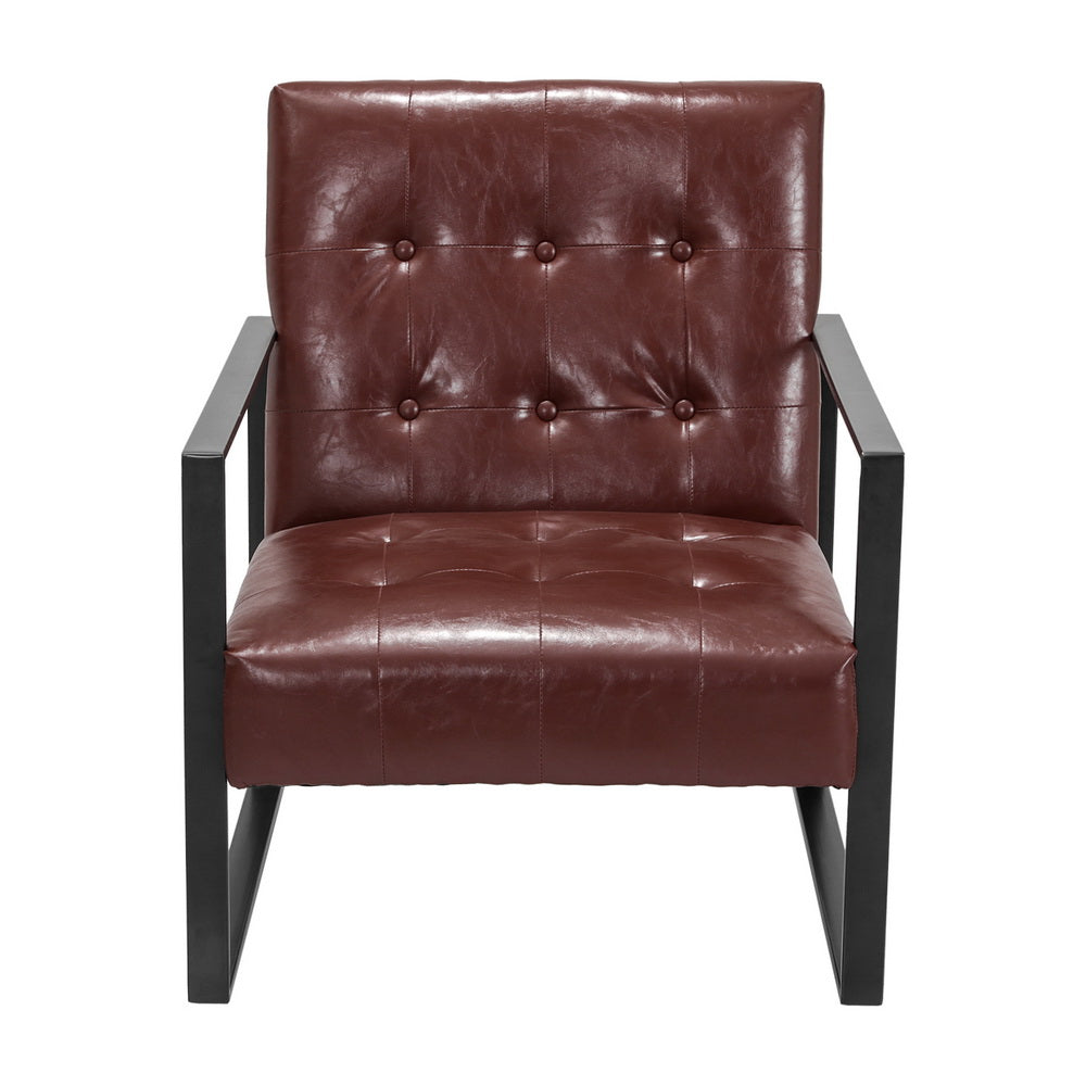Artiss Armchair Lounge Chair Accent Chairs PU Leather Sofa Brown Metal Frame - VogueDecor.au