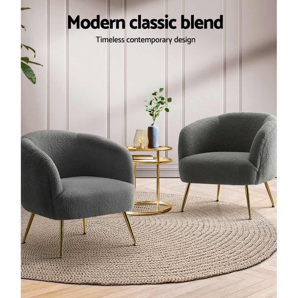 Artiss Armchair Lounge Chair Accent Chairs Arm Armchairs Sherpa Boucle Charcoal - VogueDecor.au