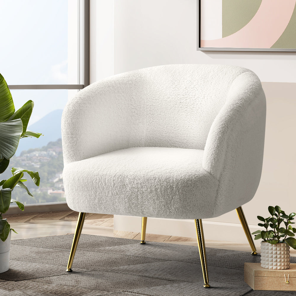 Artiss Armchair Lounge Chair Accent Chairs Armchairs Sherpa Boucle Sofa White - VogueDecor.au