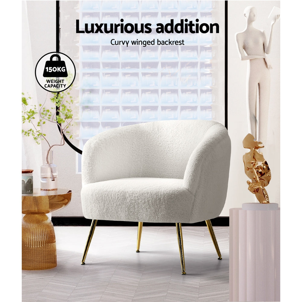 Artiss Armchair Lounge Chair Accent Chairs Armchairs Sherpa Boucle Sofa White - VogueDecor.au
