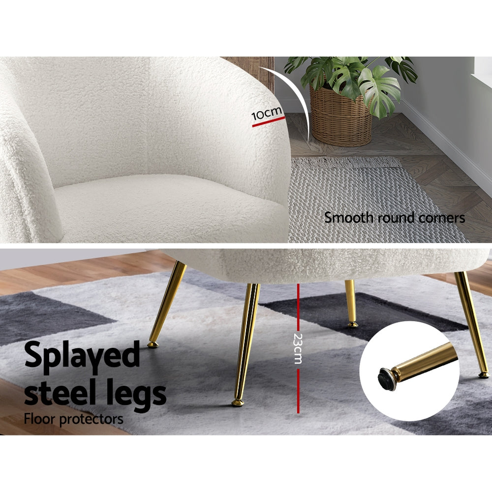 Artiss Armchair Lounge Chair Accent Chairs Armchairs Sherpa Boucle Sofa White - VogueDecor.au