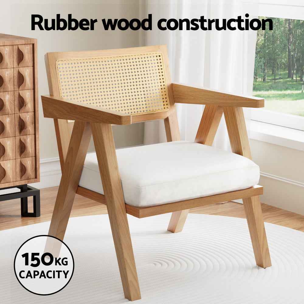 Artiss Armchair Accent Chair Lounge Rattan Velvet Pine - VogueDecor.au