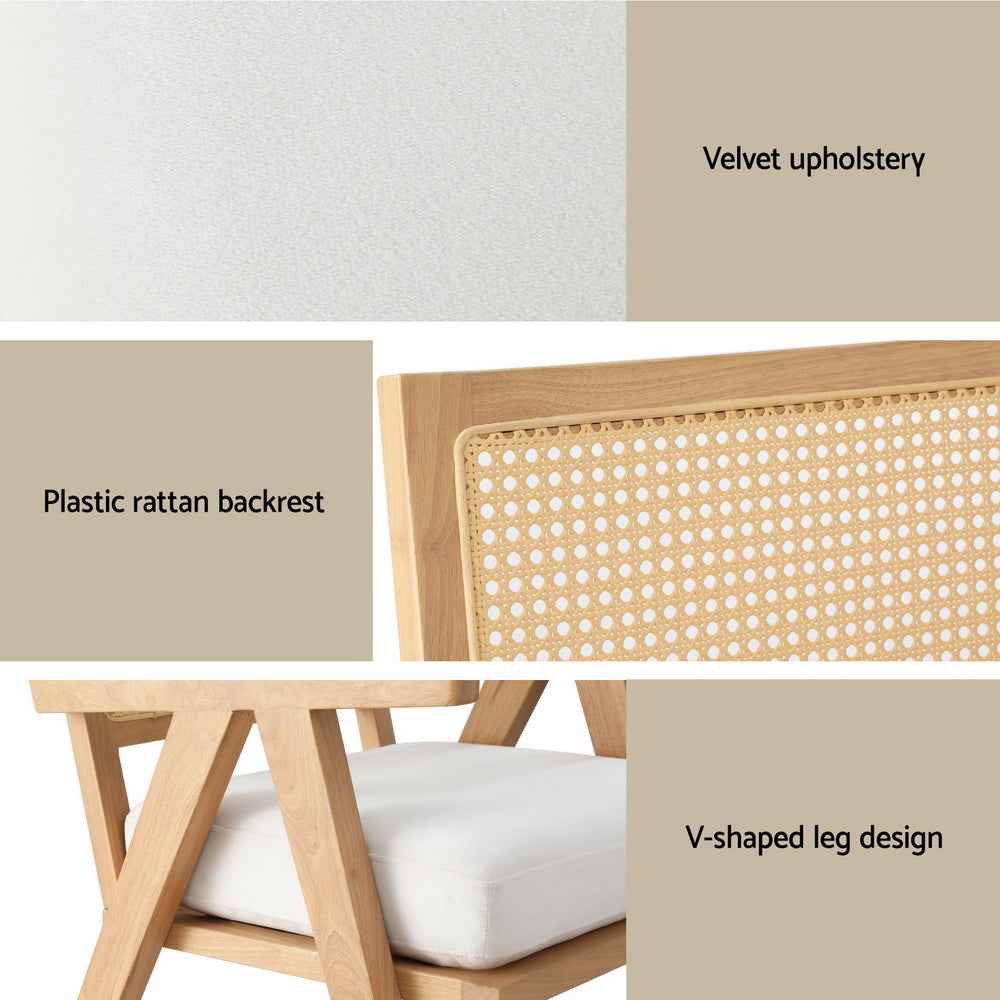 Artiss Armchair Accent Chair Lounge Rattan Velvet Pine - VogueDecor.au