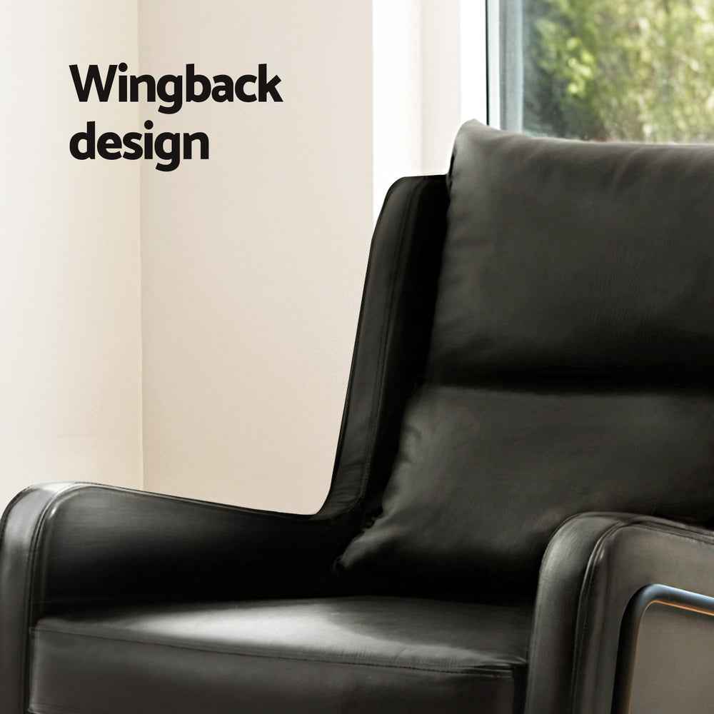 Artiss Armchair Accent Chair PU Leather Wingback Black - VogueDecor.au