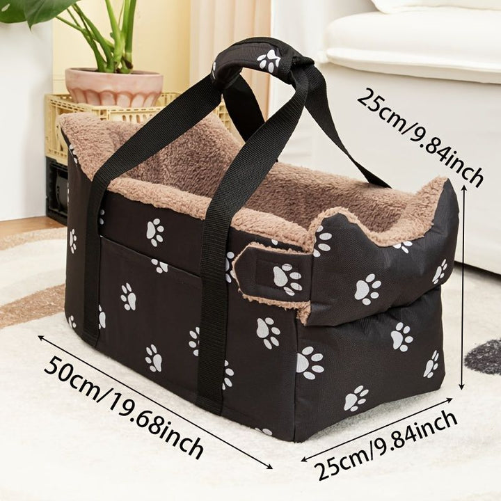 Portable Dog Carrier Dog Transport Box Furry Lining Dog Carrier High-Quality - Black - Size Regular