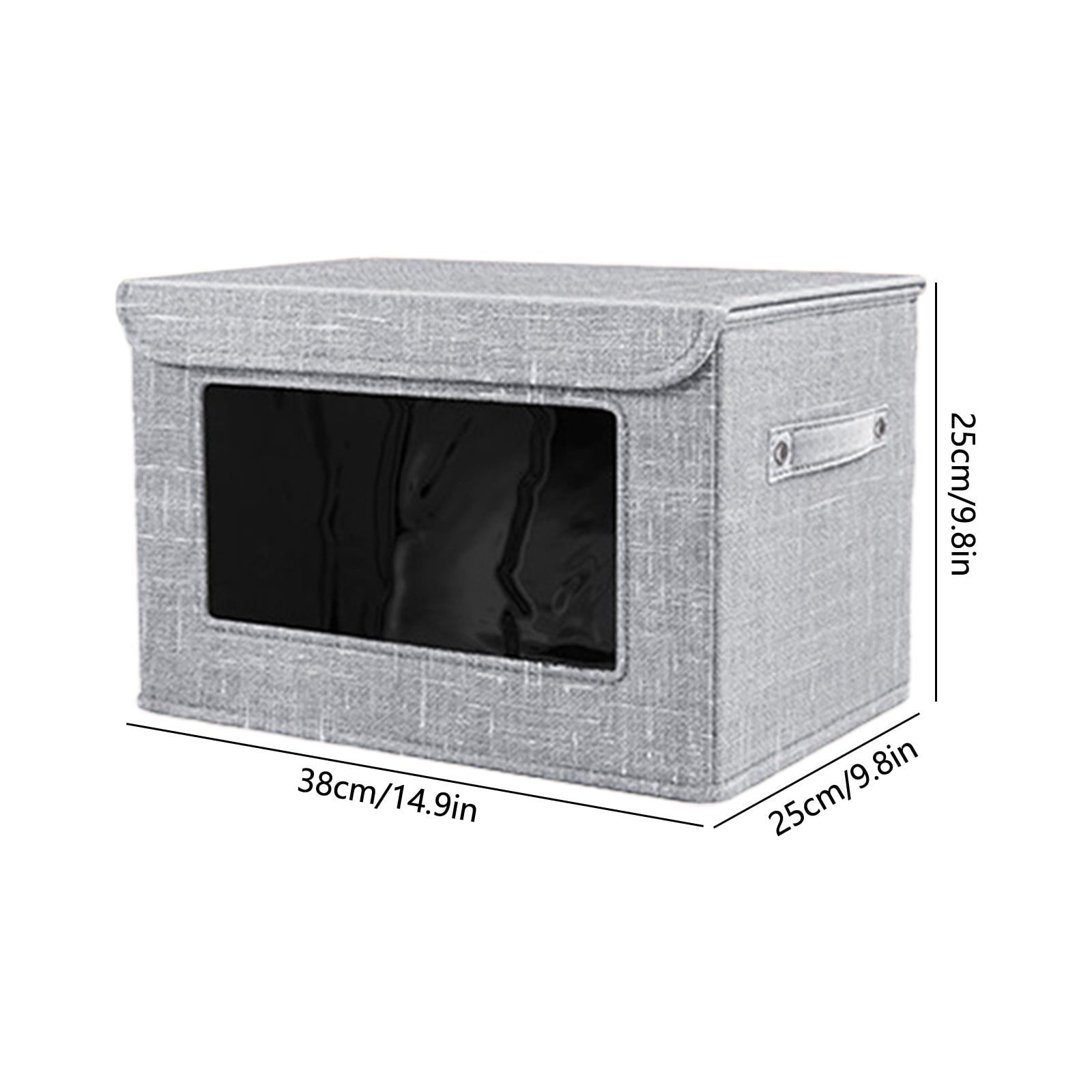 Wzzjkit Clothes Storage Bins, Foldable Storage Bin for Clothes, Clothing Storage Bins with Lid, Linen Storage Box with Clear Window＆ Zippers＆ Sturdy Handles M
