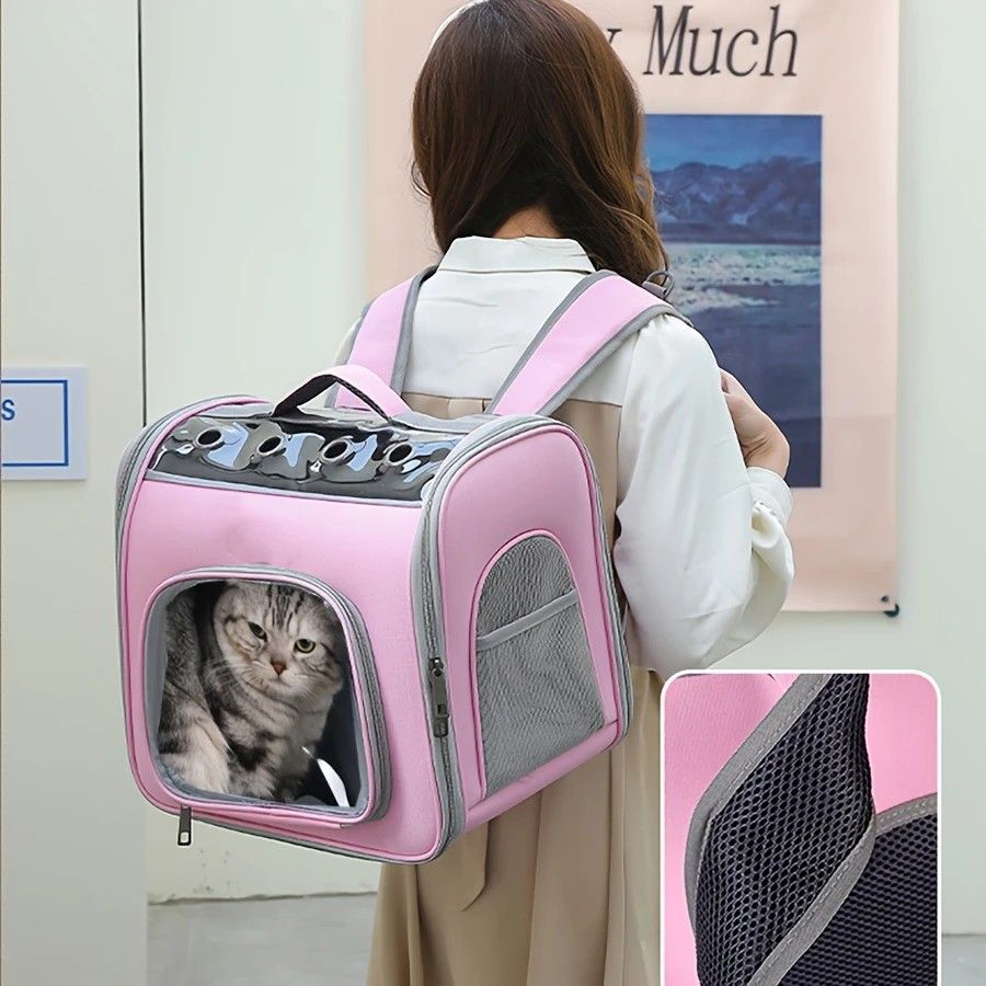 Pet Backpack Portable Transparent Foldable Comfort Design Hands-Free Travel for Cats Small Dogs(PINK)