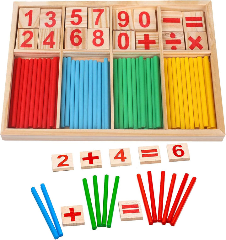 Montessori Math Toy, Wooden Sticks Digital Game with Counting Blo