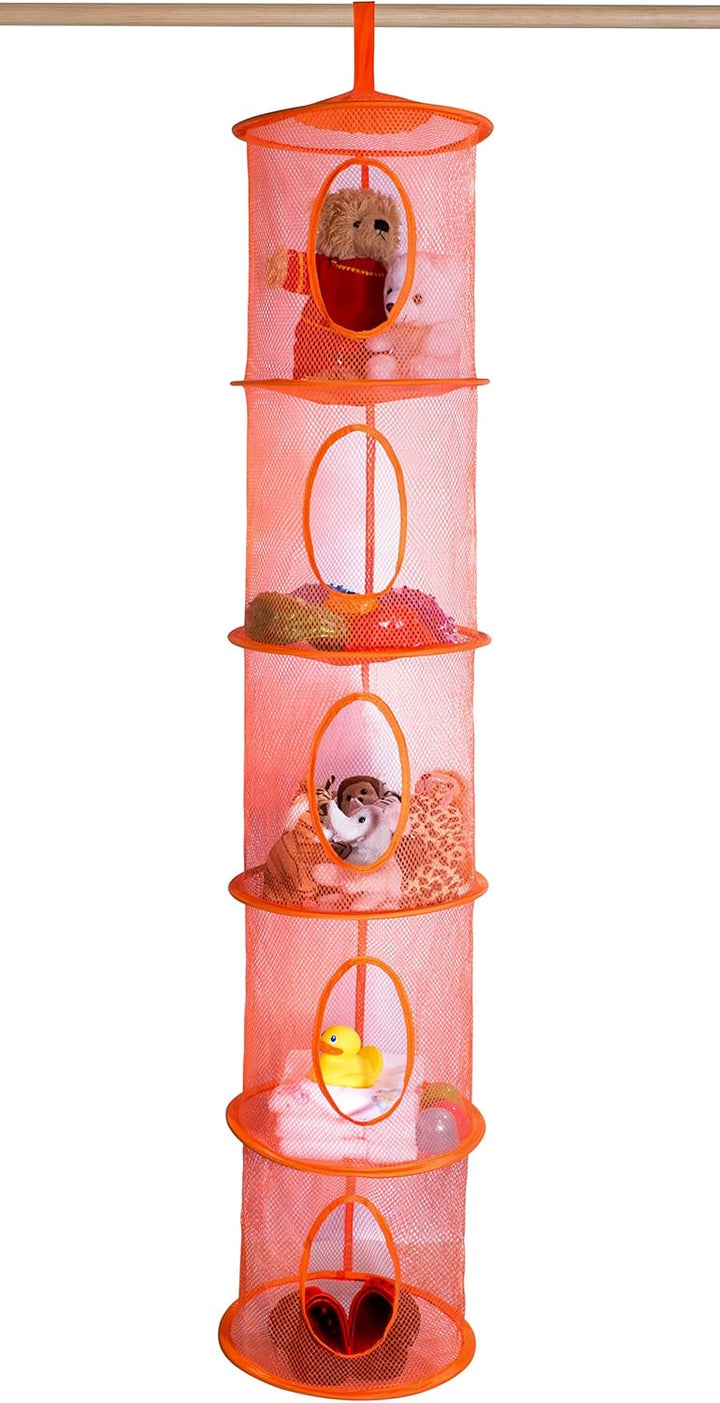 5-Shelf Storage Organizer - 12" X 59" - Hang in Your Children's Room or Closet - Fun Way to Organize Kids Toys or Store Gloves, Hats and Mittens - Attaches Easily to Any Rod (Orange)