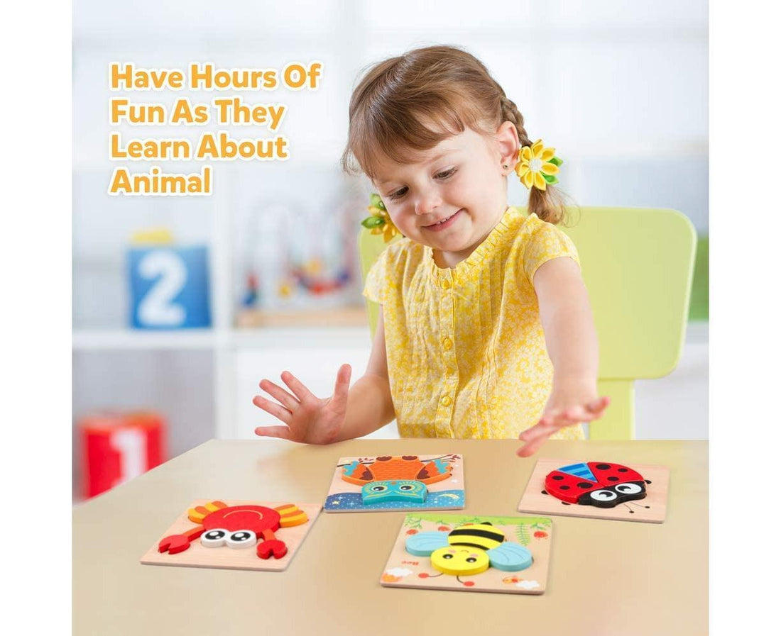 Wooden Jigsaw Puzzle Set, 6 Pack Animal Shape Color Montessori Toy, Fine Motor Skill Early Learning Gift