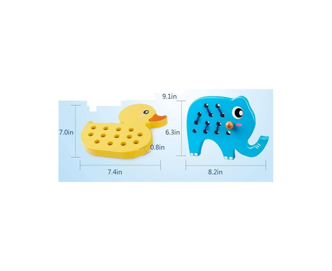 Wooden Lacing Duck And Elephant, 2Pcs Animals Fine Motor Skills Threading Toys, Airplane Car Travel Game Montessori Cognition Preschool Puzzle Gift For Yea