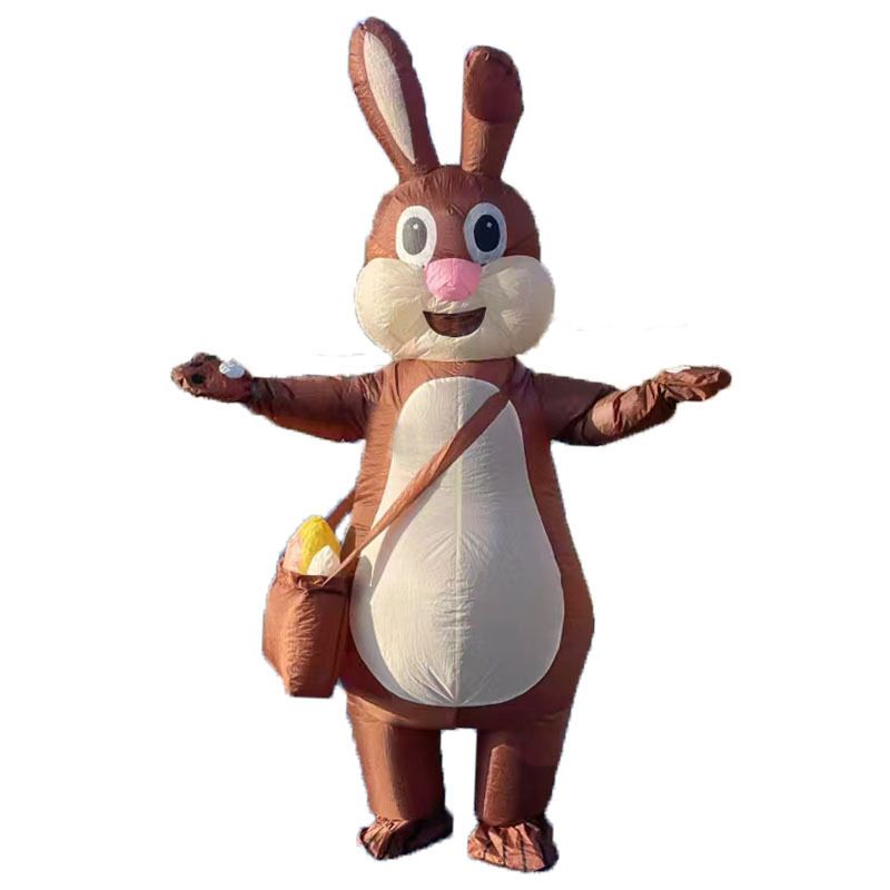 Brown Backpack Rabbit Cartoon Costumes Air Model Inflatable Costume Funny Dress Up Props Easter Party Clothes Adult One Size