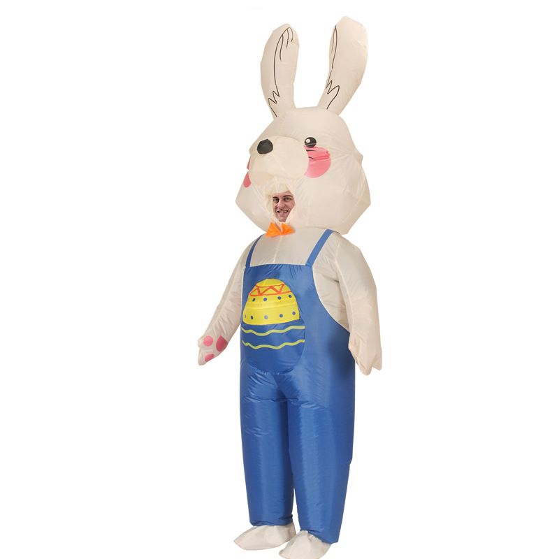 Blue Easter Bunny Cartoon Costumes Air Model Inflatable Costume Funny Dress Up Props Easter Party Clothes Adult One Size