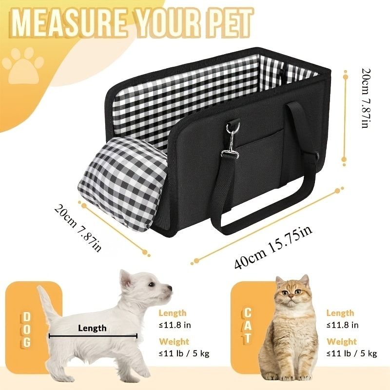 Portable Pet Car Seat for Small Dogs & Cats, Foldable Center Console Pet Bed with Safety Tether, Anti-Slip Bottom, and Removable Cushion for Safe and Comfortable Travel in SUVs, Sedans, and Vans (Grey)
