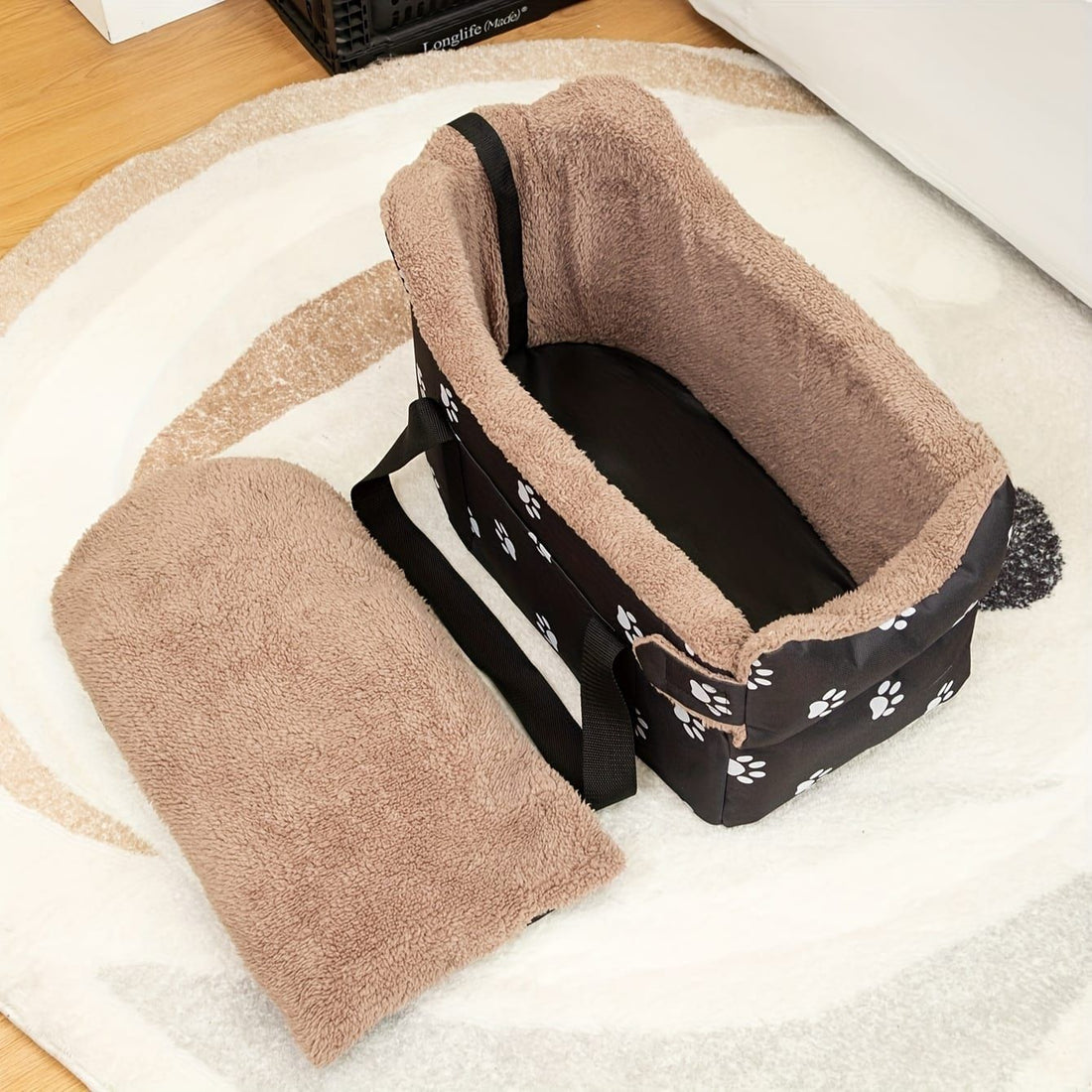 Portable Pet Carrier Car Seat for Small Dogs and Cats, Versatile Travel Pet Bed with Elevated View to Reduce Car Sickness, Water-Resistant Oxford Fabric, Secure Strap for Safe Rides, (Black)