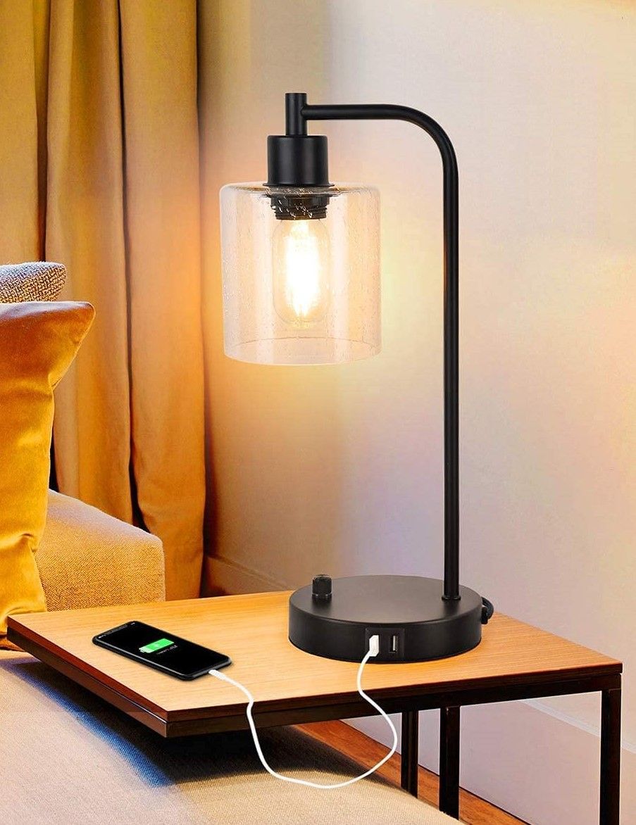 2x Pack Industrial Table Lamp with 2 USB Port for Bedside Nightstand Desk and Living Room Office (Bulb not Included) - VogueDecor.au