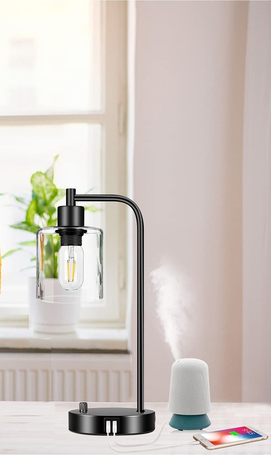 2x Pack Industrial Table Lamp with 2 USB Port for Bedside Nightstand Desk and Living Room Office (Bulb not Included) - VogueDecor.au