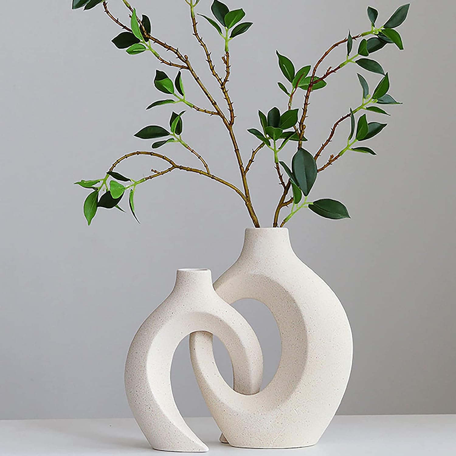 Ceramic Set of 2 Creative White Vases for Home Decor - VogueDecor.au