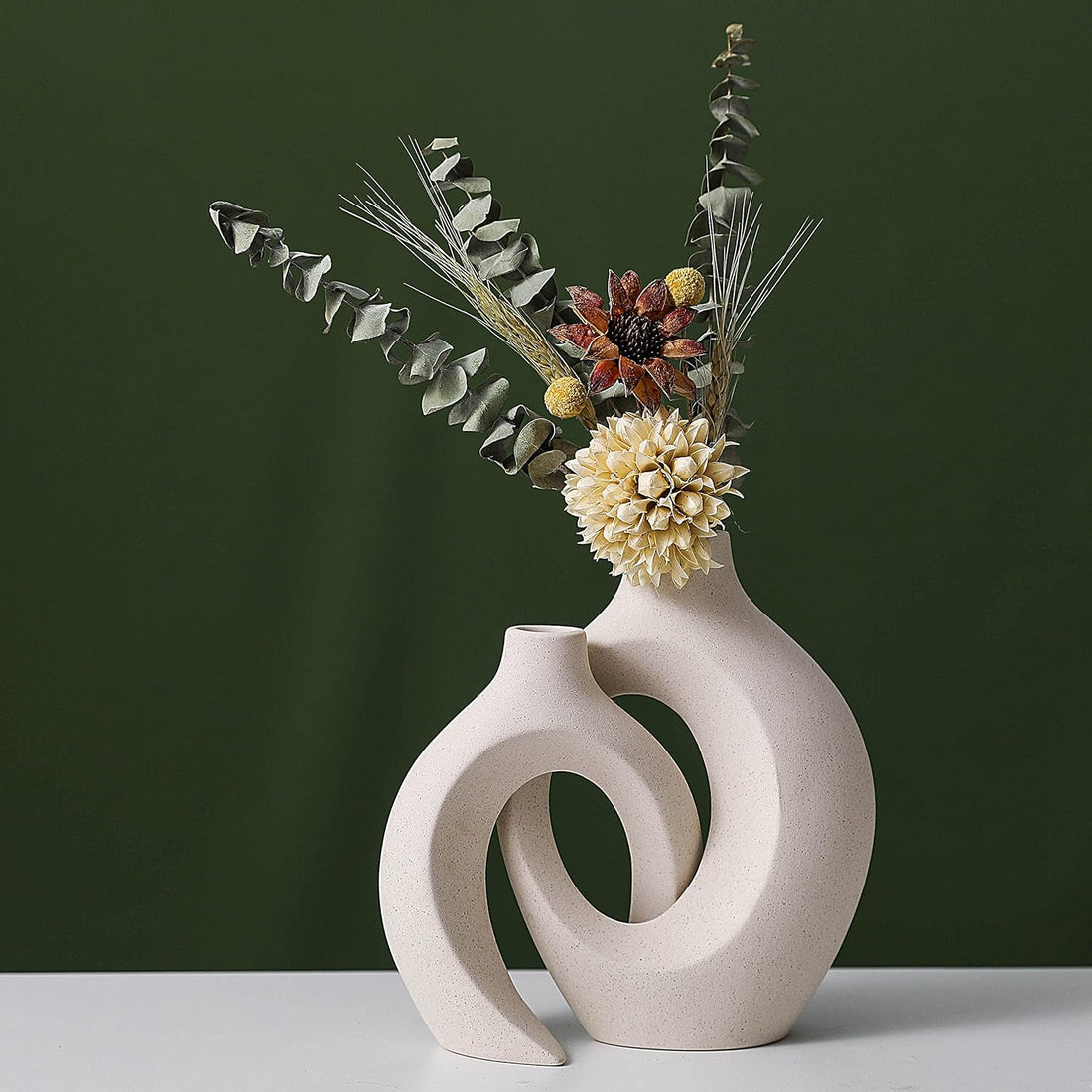 Ceramic Set of 2 Creative White Vases for Home Decor - VogueDecor.au