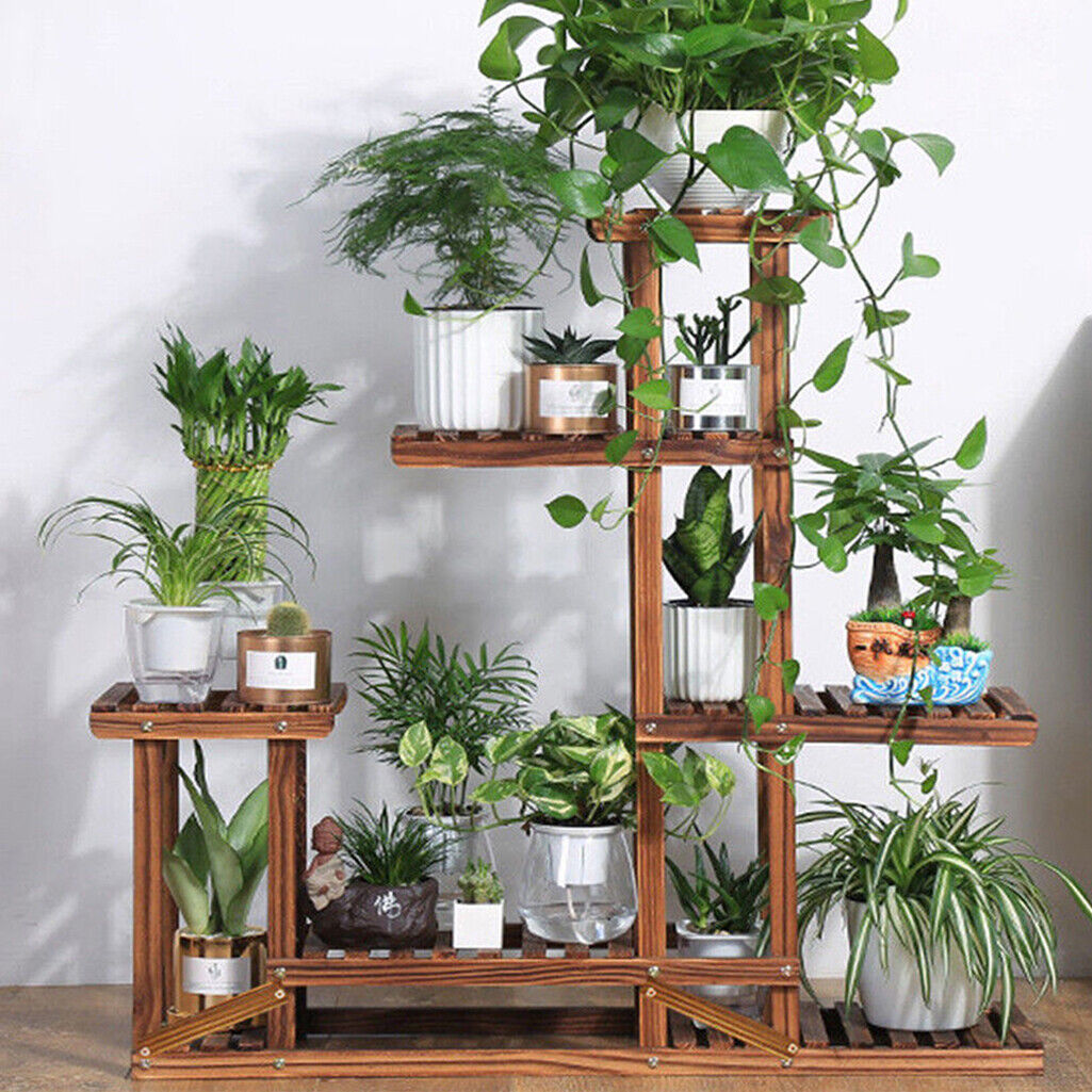 5-Tier Wooden Plant Stand Flower Display Shelf Indoor Outdoor Garden