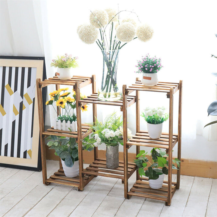 8-Tier Wooden Plant Stand Outdoor Indoor Garden Shelf