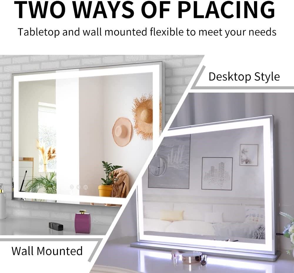 Hollywood LED Makeup Mirror with Smart Touch Control and 3 Colors Dimmable Light (72 x 56 cm) - VogueDecor.au