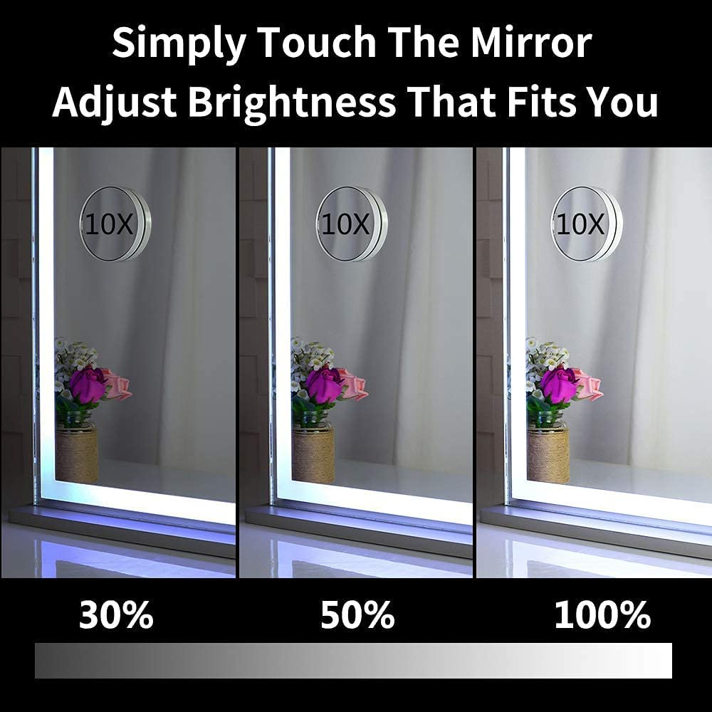 Hollywood LED Makeup Mirror with Smart Touch Control and 3 Colors Dimmable Light (72 x 56 cm) - VogueDecor.au