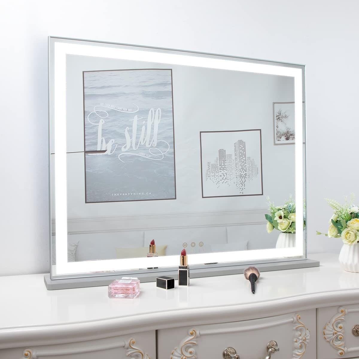 Hollywood LED Makeup Mirror with Smart Touch Control and 3 Colors Dimmable Light (72 x 56 cm) - VogueDecor.au