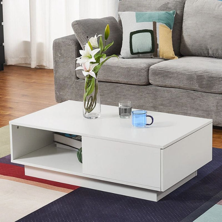 LED High Gloss Top White Coffee Table With Single Drawer - VogueDecor.au
