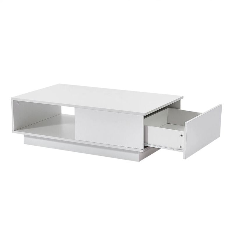 LED High Gloss Top White Coffee Table With Single Drawer - VogueDecor.au