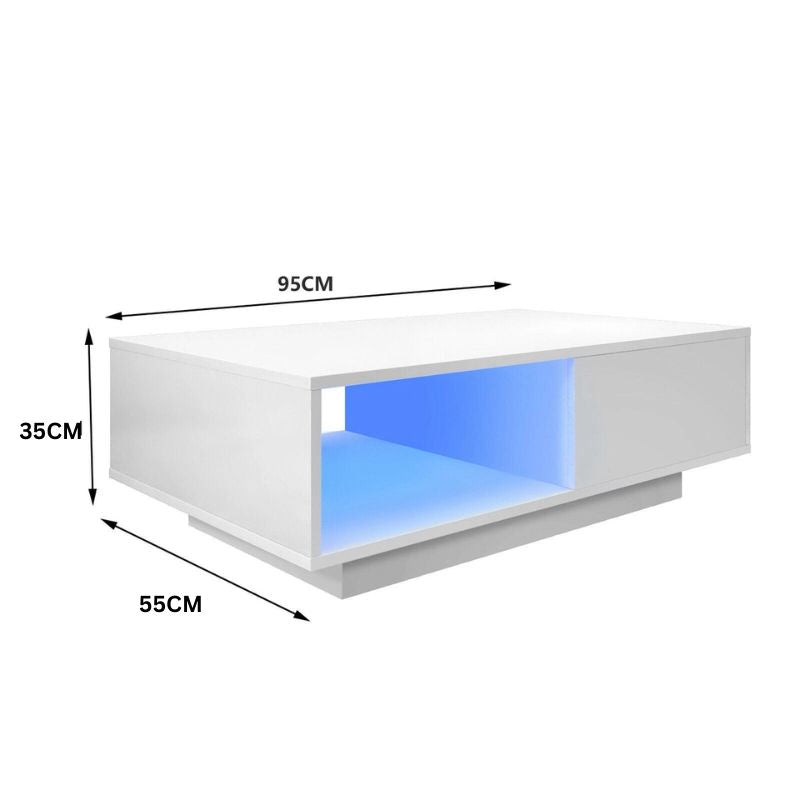 LED High Gloss Top White Coffee Table With Single Drawer - VogueDecor.au