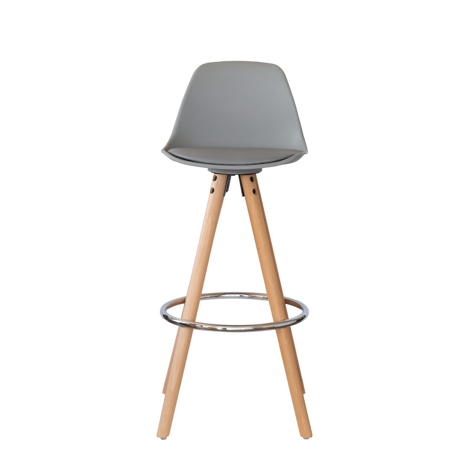 2 PU Leather Padded Barstools (Light Grey/Wood) with Metal Footrest - VogueDecor.au