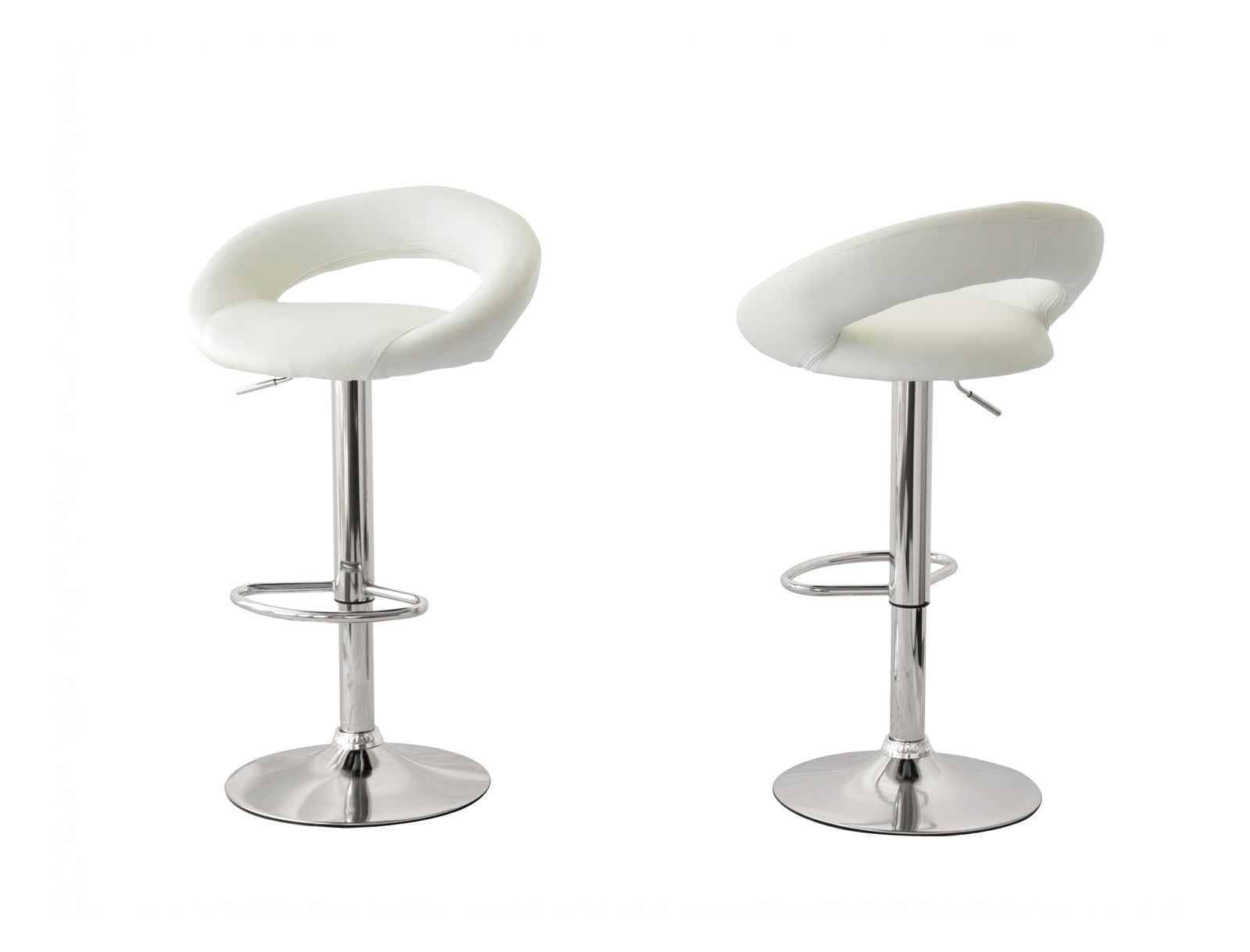 2 Curve Leather Barstools (White) w/ Adjustable Height, 78-99cm