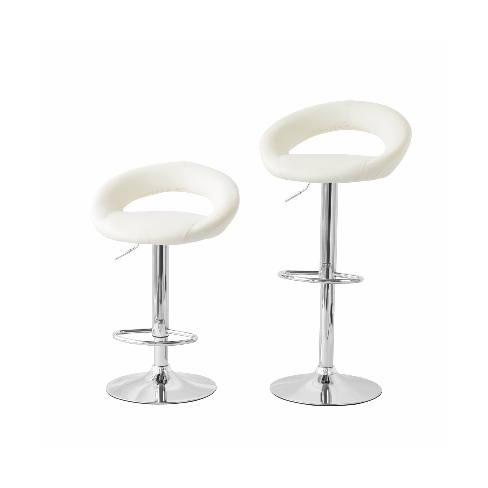 2 Curve Leather Barstools (White) w/ Adjustable Height, 78-99cm - VogueDecor.au