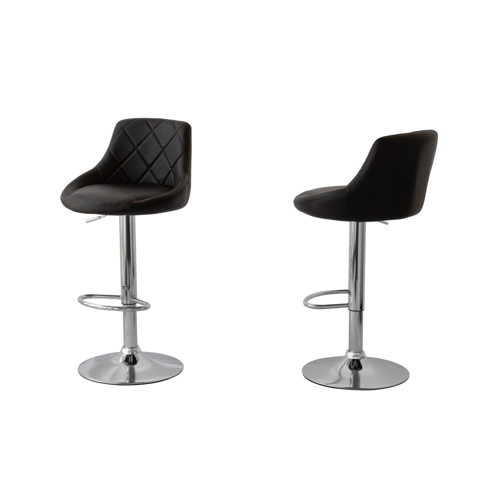 2 Diamond Style Padded Leather Barstools (Black) w/ Adjustable Height - VogueDecor.au