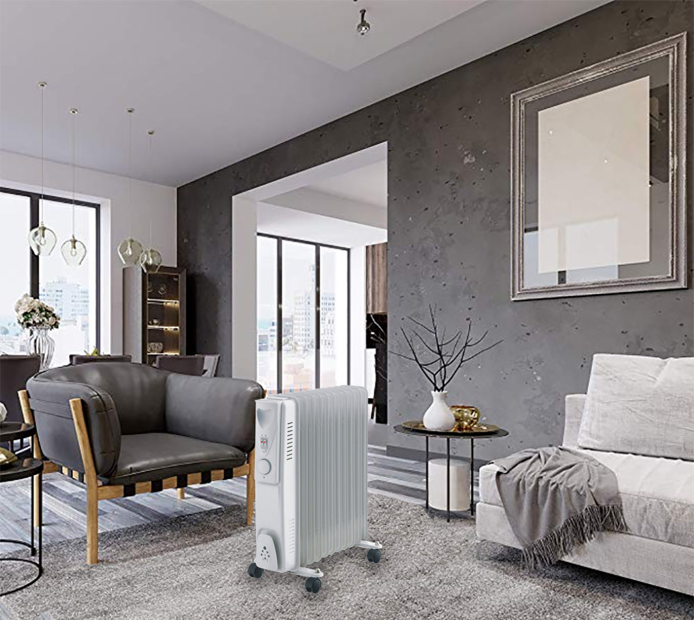11-Fin Oil Column Heater 2400W w/ 3 Heat Settings & Wheels - VogueDecor.au