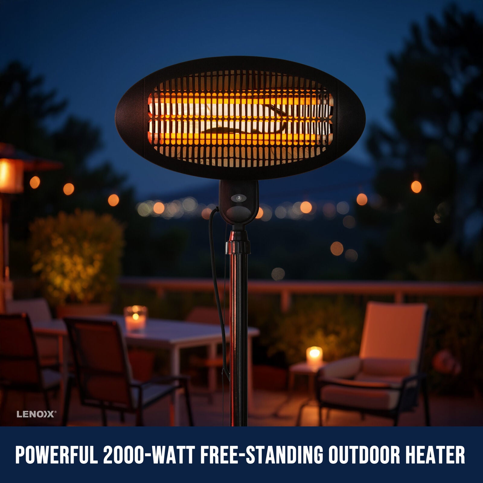 2000W 2.1m Free Standing Adjustable Portable Outdoor Electric Patio Heater Black - VogueDecor.au