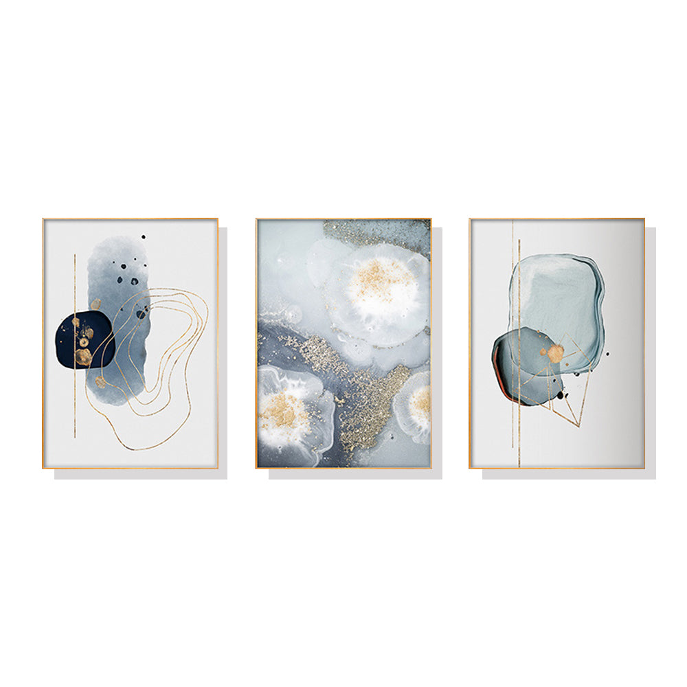 Wall Art 40cmx60cm Marbled Light Grey 3 Sets Gold Frame Canvas - VogueDecor.au