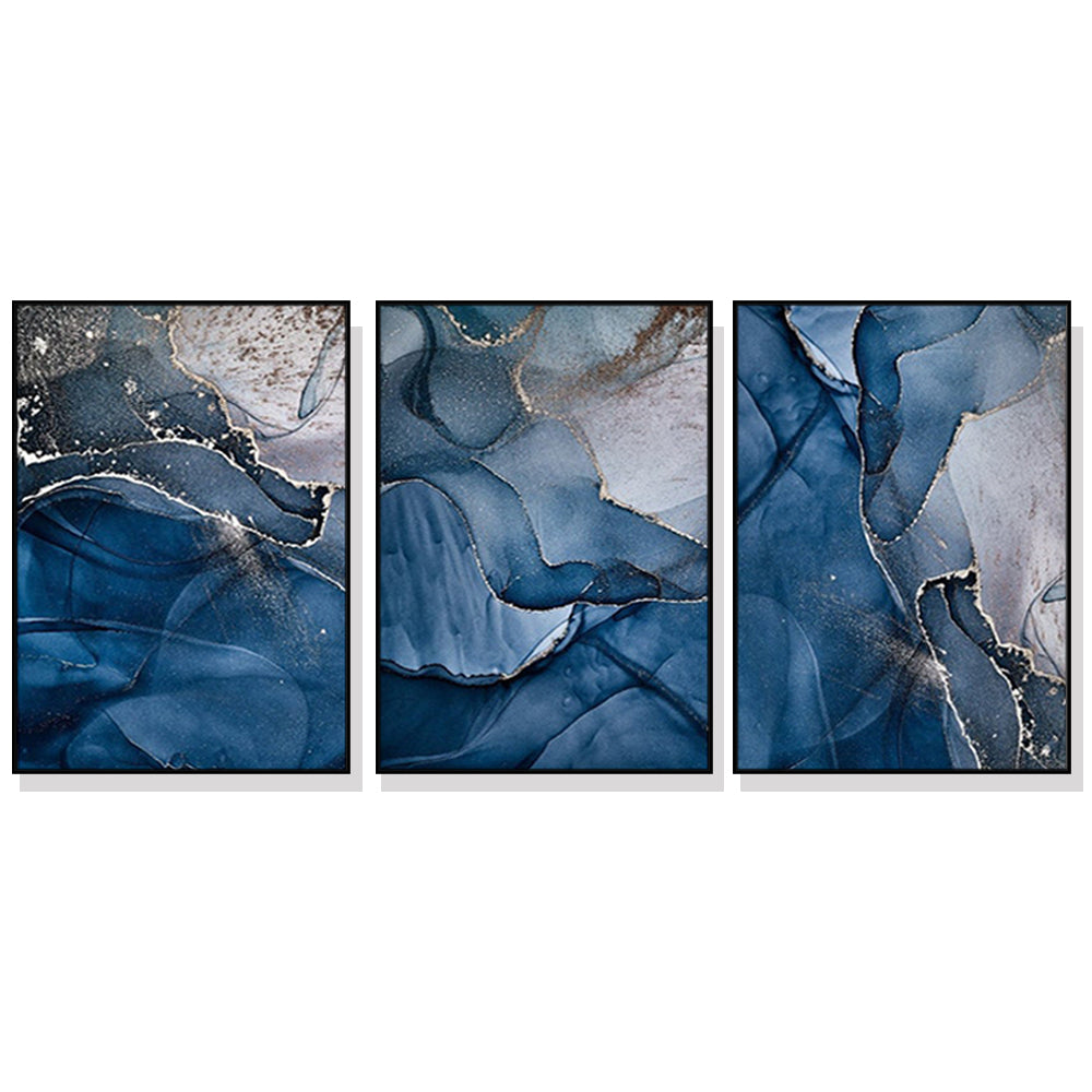Wall Art 50cmx70cm Blue Gold Marble 3 Sets Black Frame Canvas - VogueDecor.au
