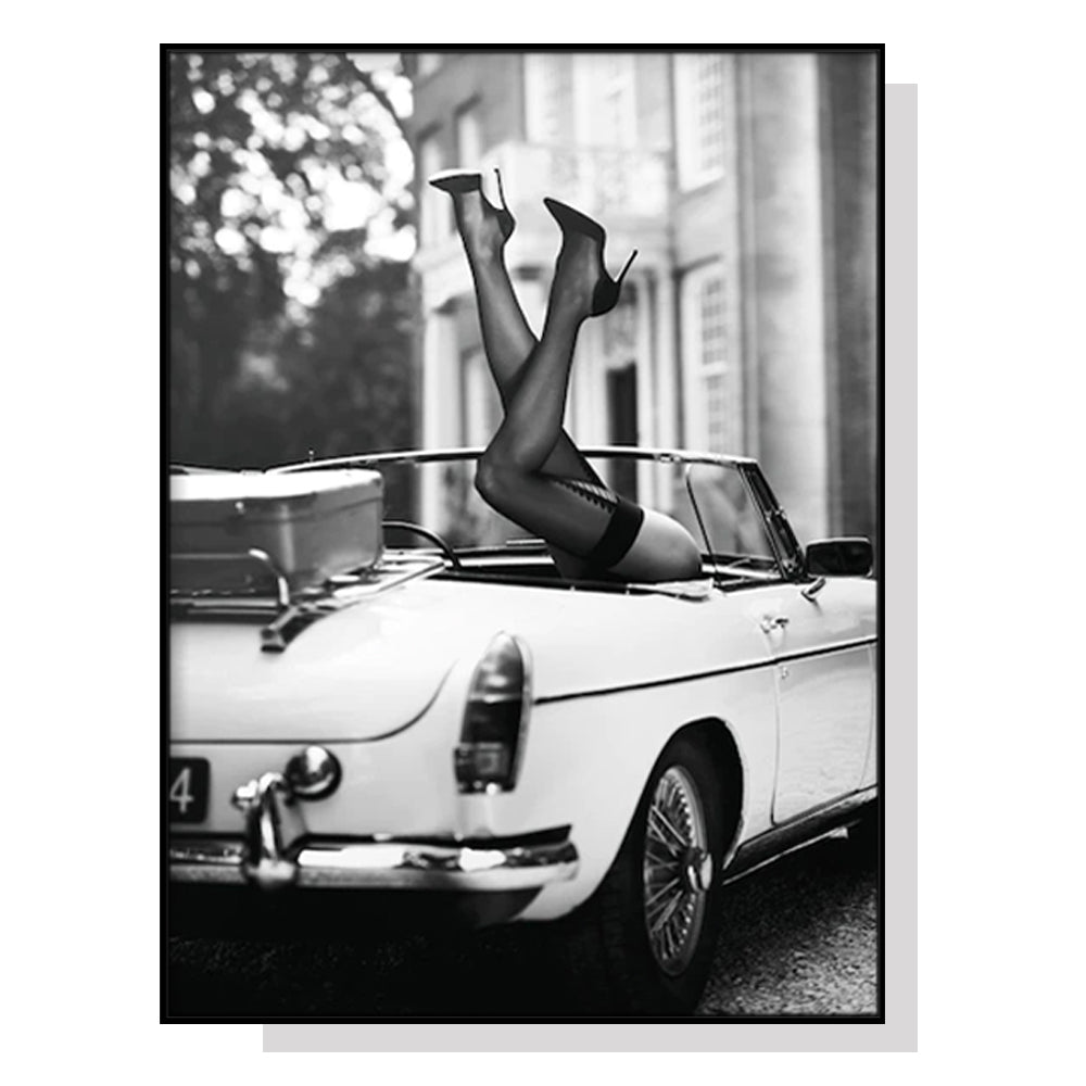 Wall Art 60cmx90cm High Heels in Classic Car Black Frame Canvas - VogueDecor.au