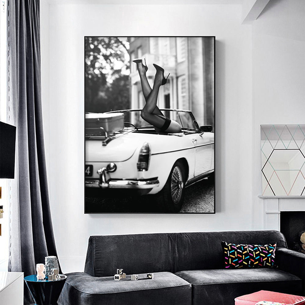 Wall Art 60cmx90cm High Heels in Classic Car Black Frame Canvas - VogueDecor.au