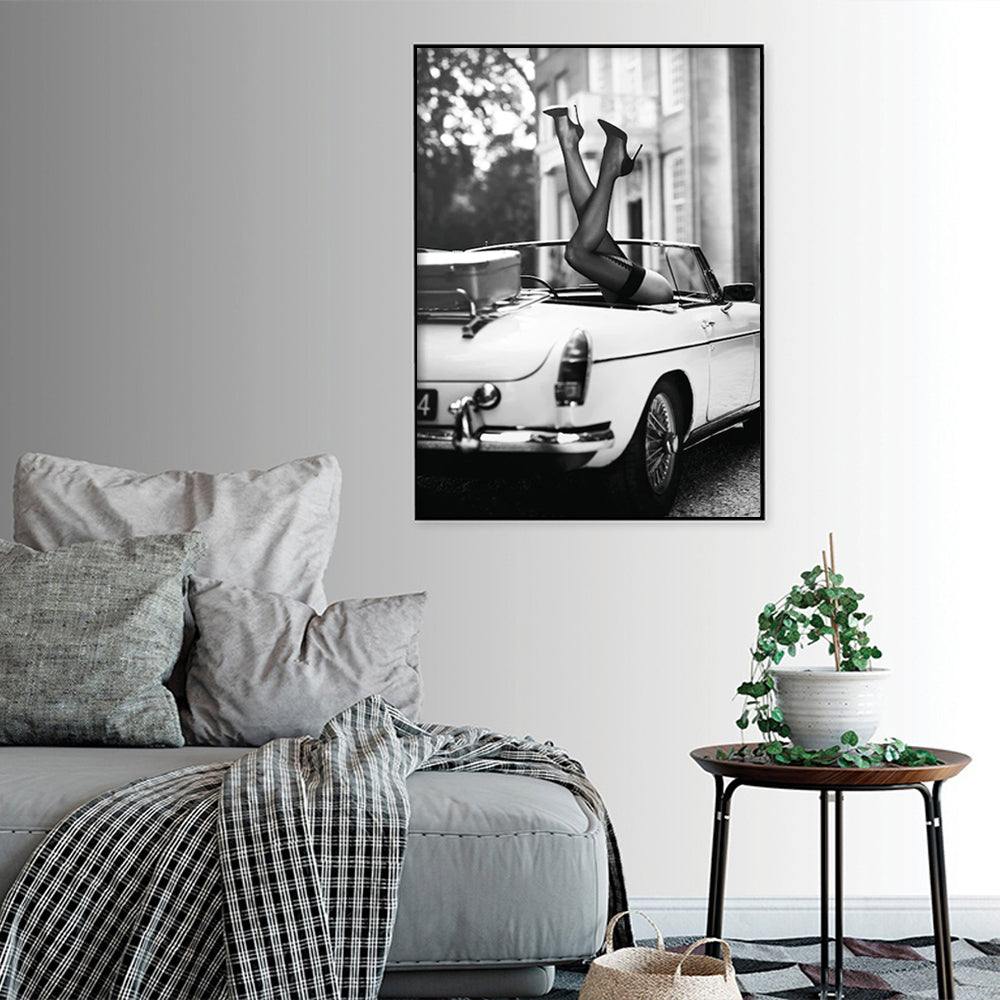 Wall Art 60cmx90cm High Heels in Classic Car Black Frame Canvas - VogueDecor.au